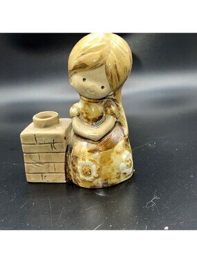 Vintage Ceramic Bud Vase Girl Chimney Brown White Flower Accents Cottagecore Boh